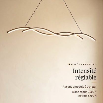 Alizé allumée, deux lames ondulées vues de trois quarts : intensité réglable, aucune ampoule, 3000 K et 5700 K