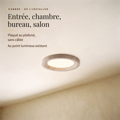 Ambre, plafonnier en travertin plaqué au plafond, sans câble : pour une entrée, une chambre, un bureau ou un salon