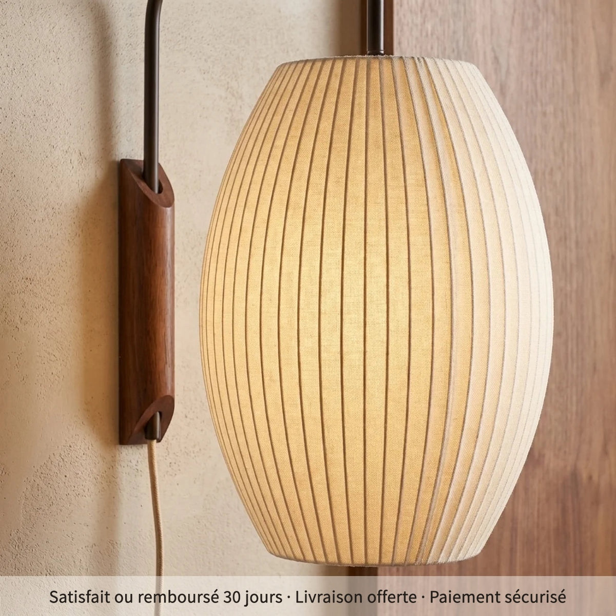 Bras et globe, applique de chevet bois et verre opalin E27, 60 ou 68 cm
