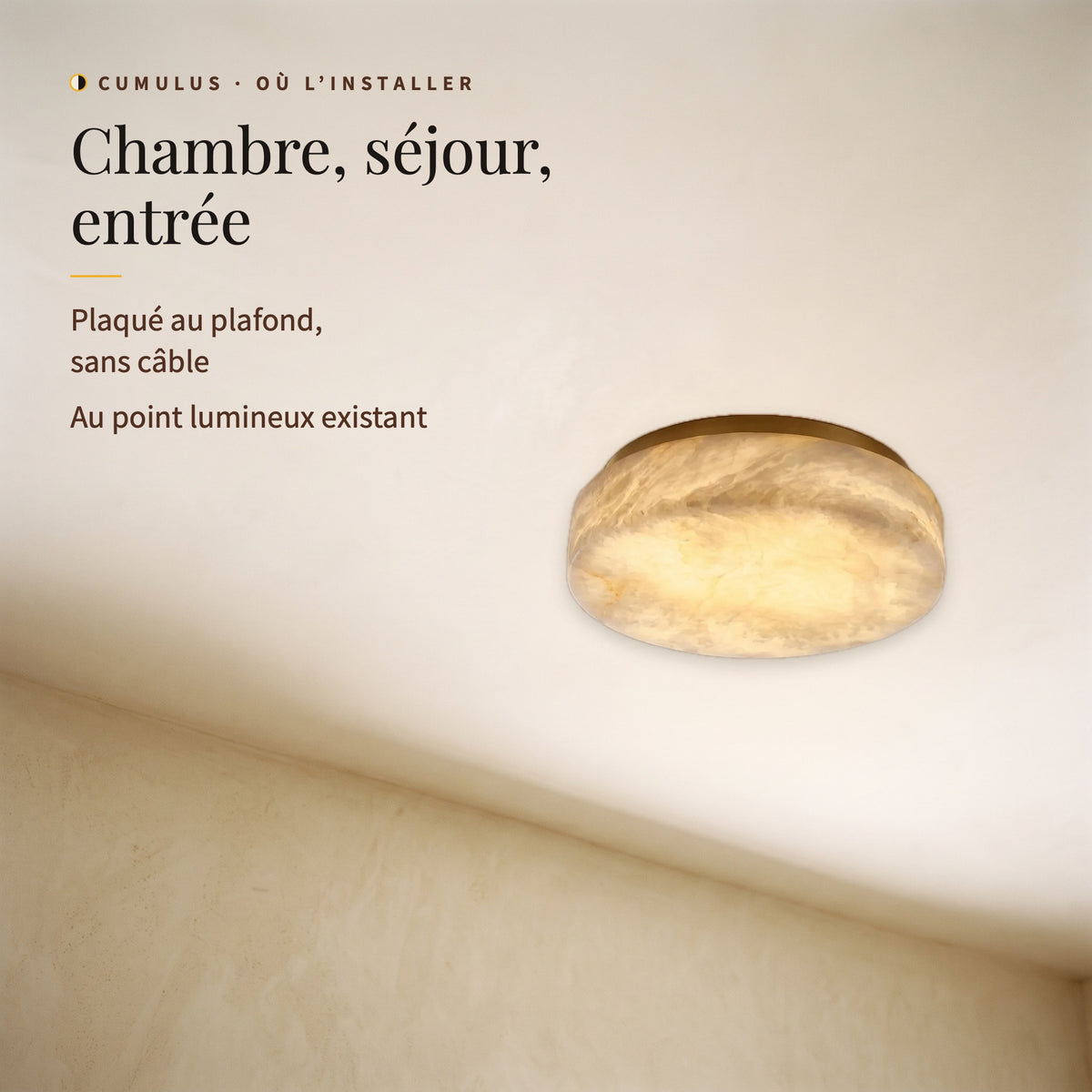 Cumulus, plafonnier plaqué au plafond, pour chambre, séjour ou entrée, au point lumineux existant