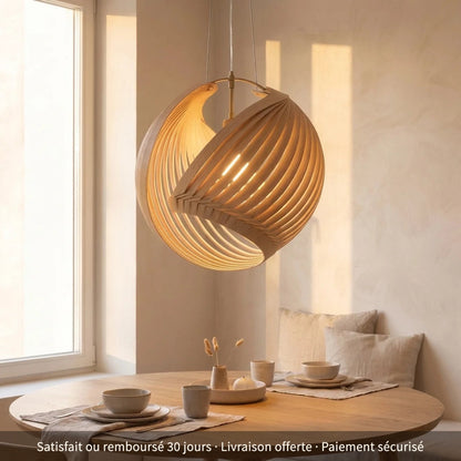 Ellipse, suspension LED ovale en bois clair, 40 à 80 cm