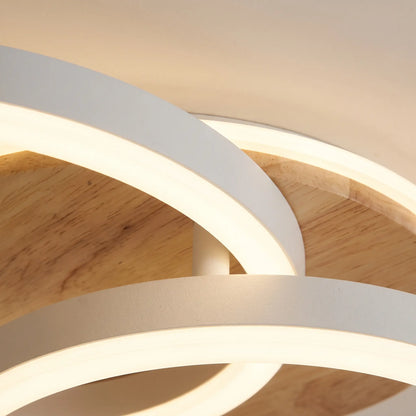 Plafonnier LED deux anneaux, blanc et bois — télécommande et Matter