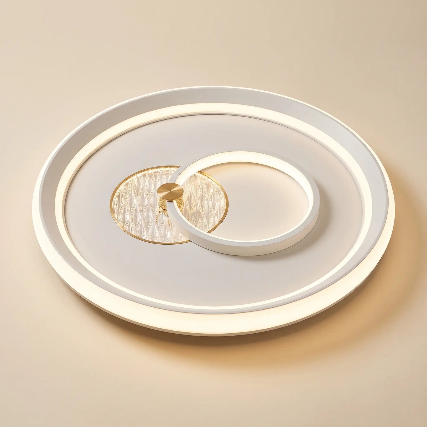 Plafonnier LED rond 50 cm, blanc et laiton — télécommande