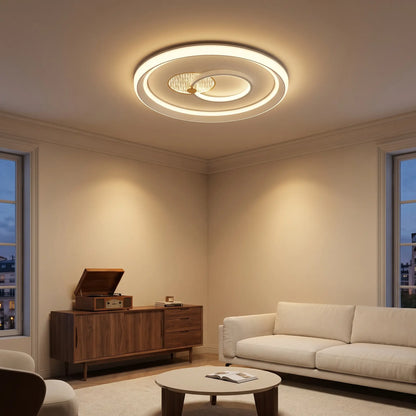 Plafonnier LED rond 50 cm, blanc et laiton — télécommande