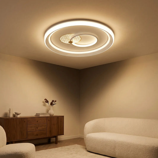 Plafonnier LED rond 50 cm, blanc et laiton — télécommande