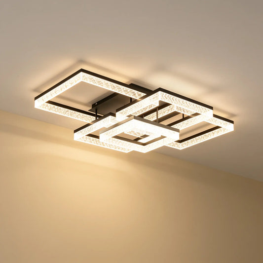 Plafonnier LED rectangulaire 110 cm, cadres superposés — télécommande