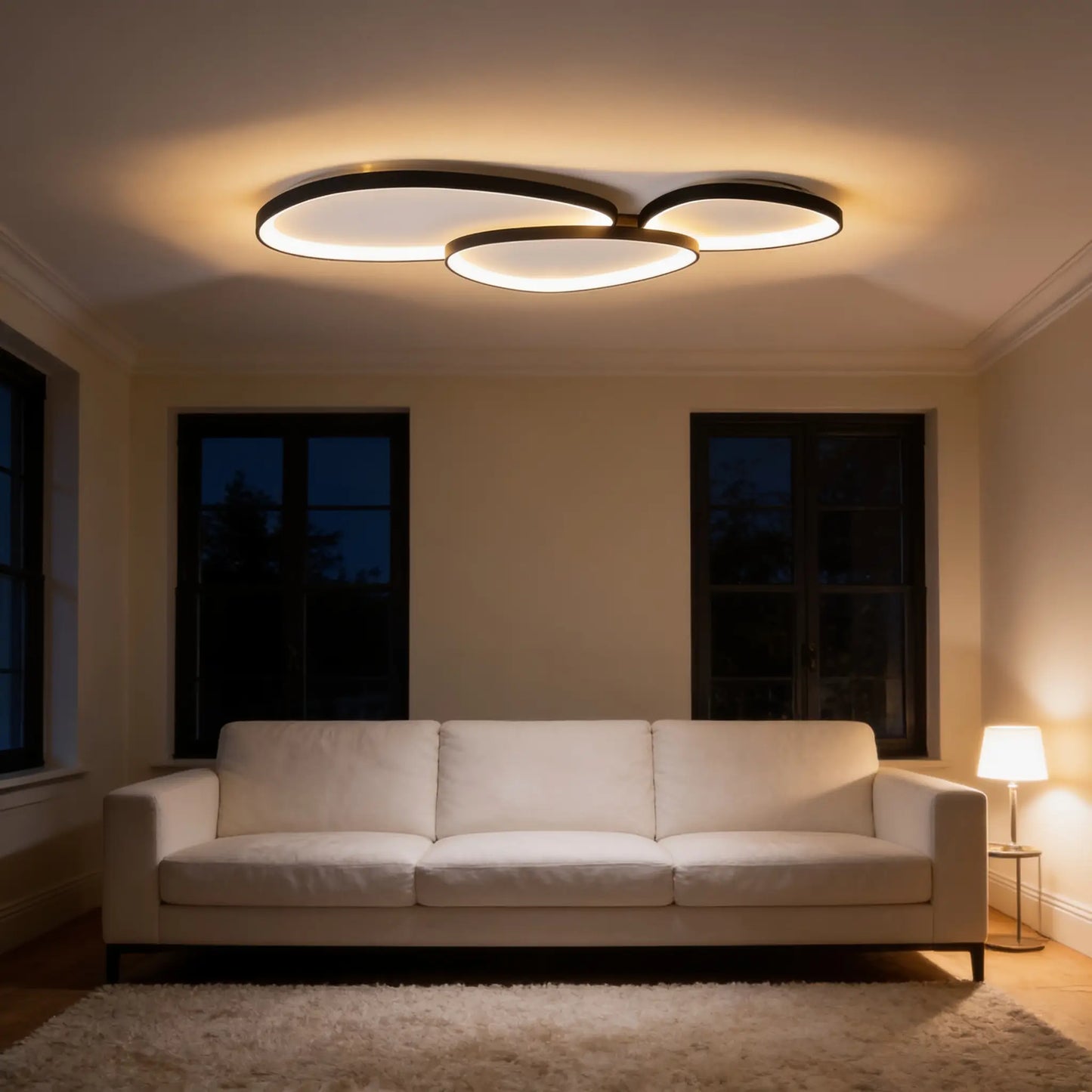 Plafonnier LED trois galets, blanc et noir — télécommande