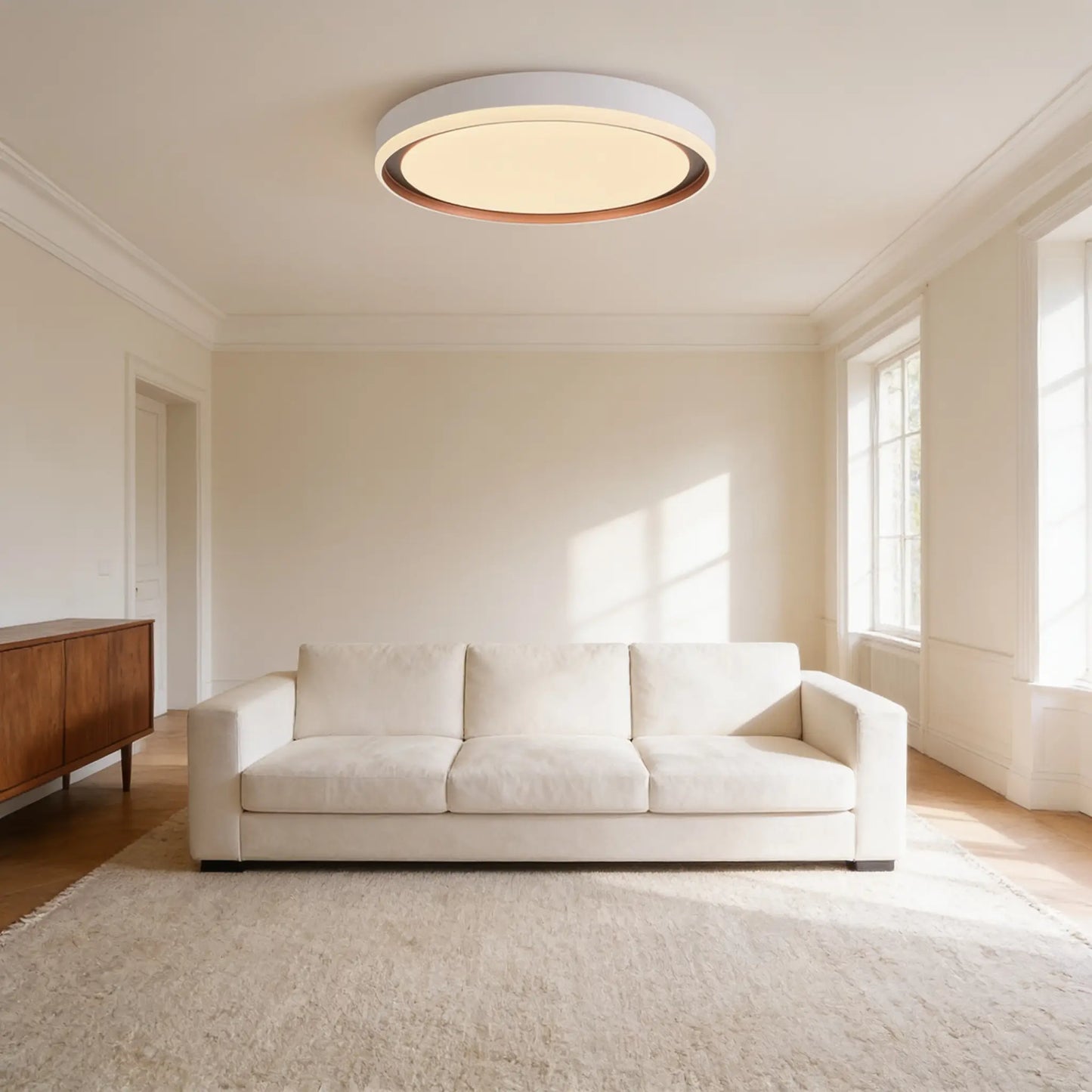 Plafonnier LED rond, blanc et cuivre — 40 ou 50 cm