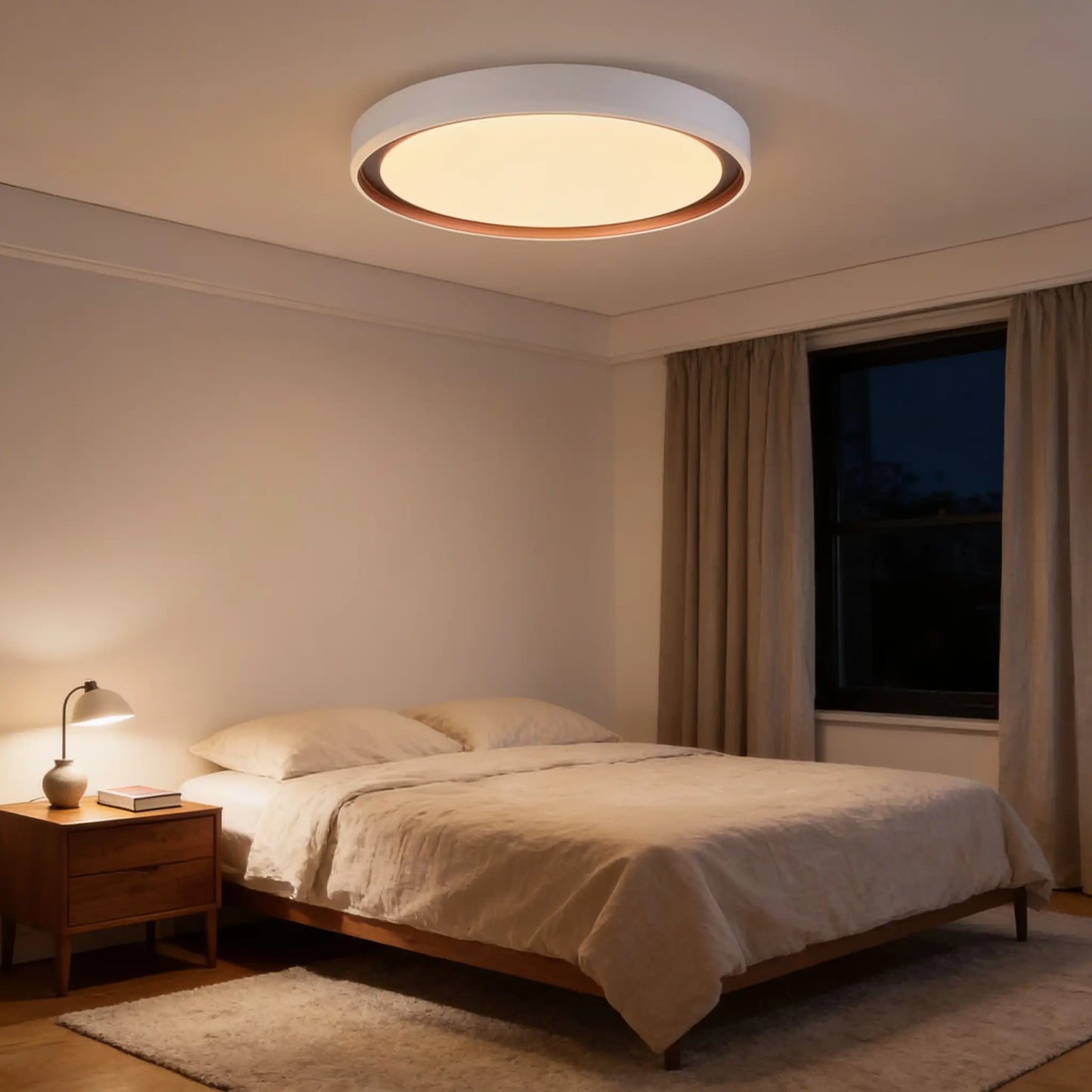 Plafonnier LED rond, blanc et cuivre — 40 ou 50 cm