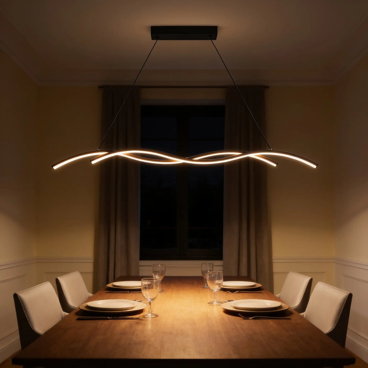 Suspension LED linéaire ondulée — 90, 120 ou 150 cm