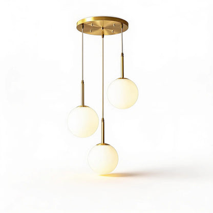 Suspension LED 3 globes opalins, laiton