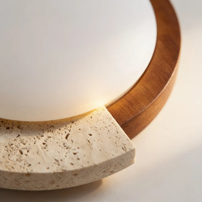 Plafonnier LED pierre et noyer, arc décentré — 48 ou 58 cm