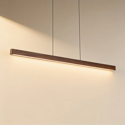 Suspension linéaire LED en noyer massif — 120, 150 ou 180 cm