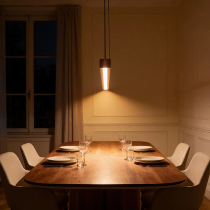 Suspension linéaire LED en noyer massif — 120, 150 ou 180 cm