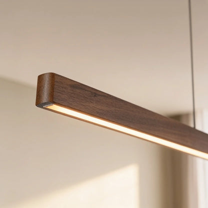 Suspension linéaire LED en noyer massif — 120, 150 ou 180 cm