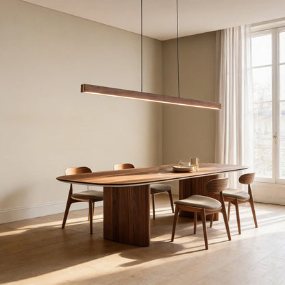 Suspension linéaire LED en noyer massif — 120, 150 ou 180 cm