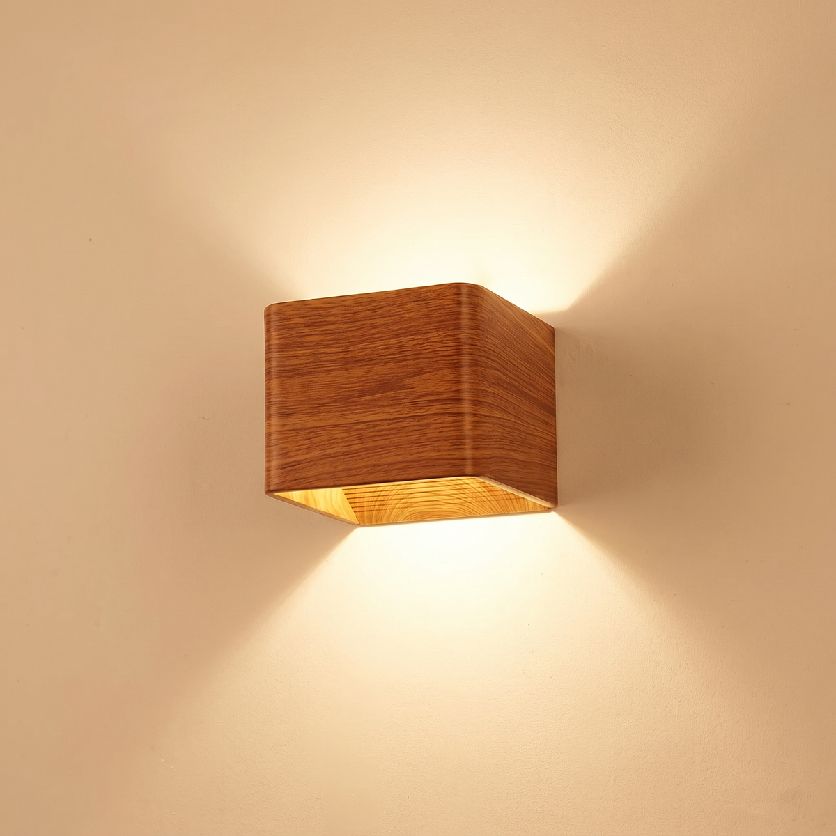 Bloc, applique cube de bois, vue en situation