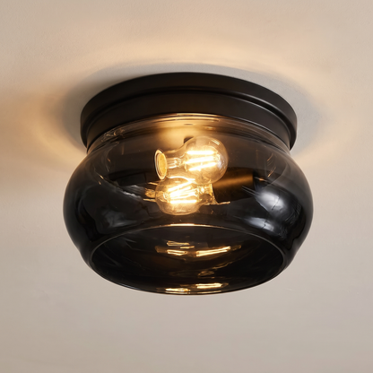 Cloche noire, plafonnier verre soufflé, vue en situation