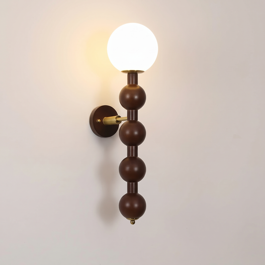Duo noyer, applique deux globes sur noyer, vue de face