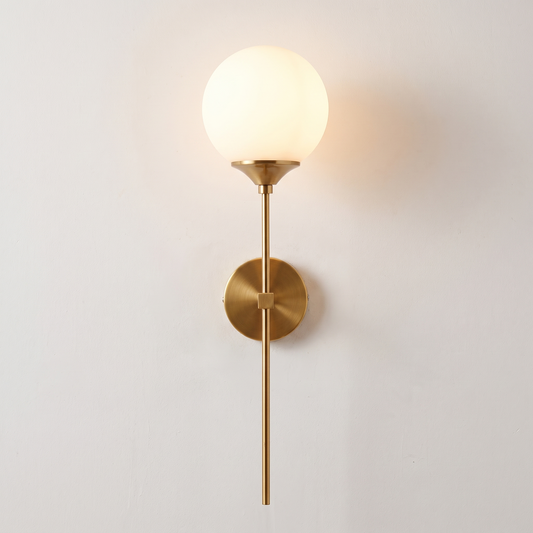 Perche, applique globe sur tige, vue de face