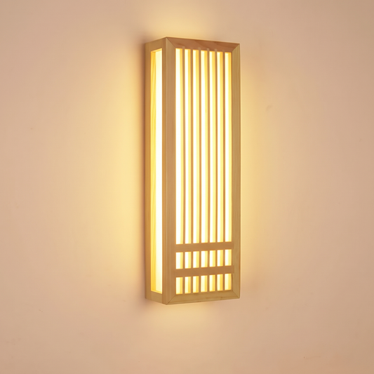 Lanterne d'Edo, applique boîte de bois ajourée, vue de face