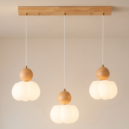 Arche, suspension trois pendentifs opalins, vue de face