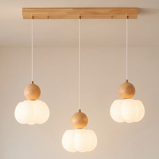 Arche, suspension trois pendentifs opalins, vue de face