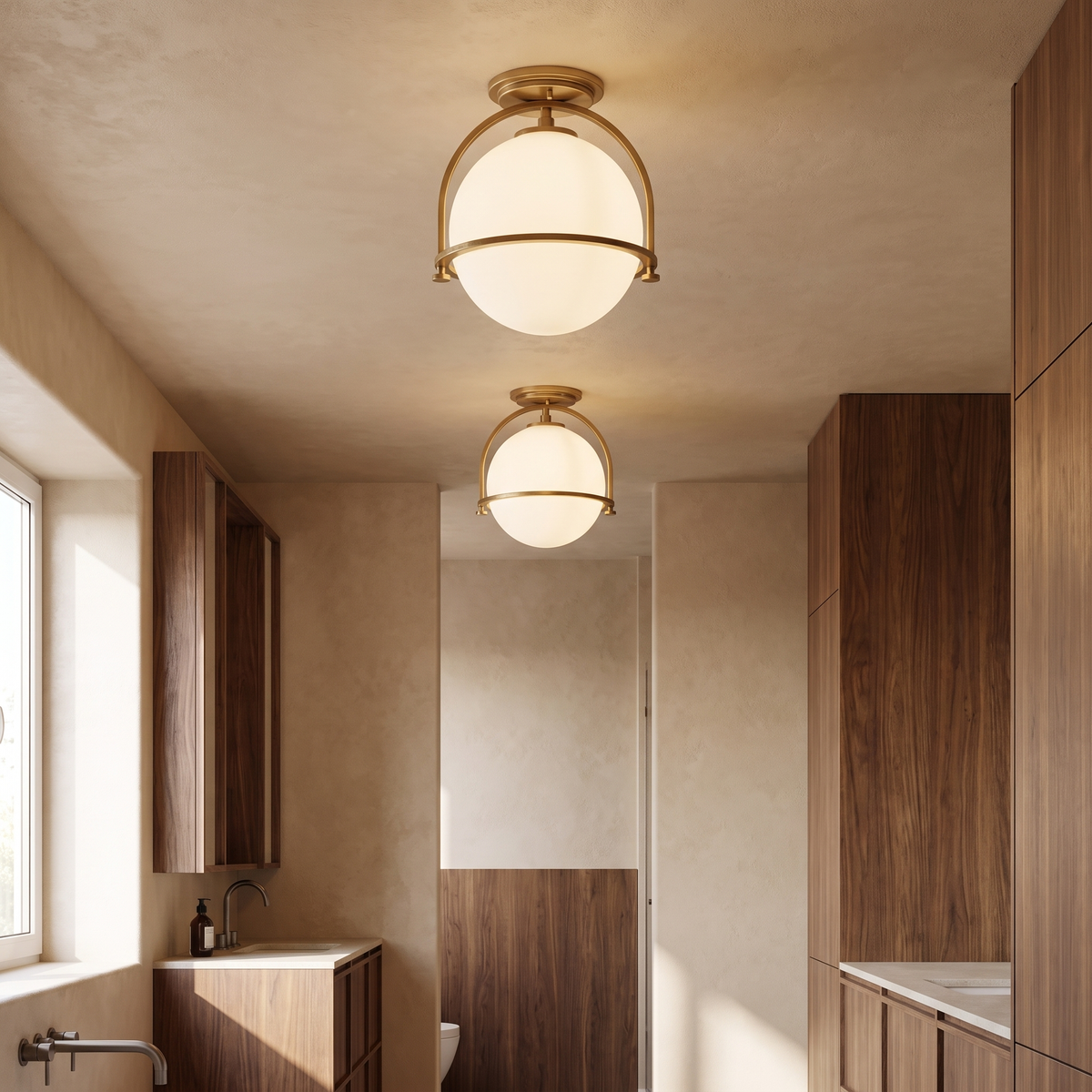 Hublot – deux plafonniers alignés dans une salle de bain