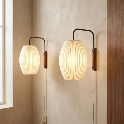 Bras et globe, applique de chevet bois et verre opalin E27, 60 ou 68 cm