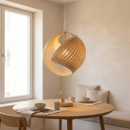 Ellipse, suspension LED ovale en bois clair, 40 à 80 cm