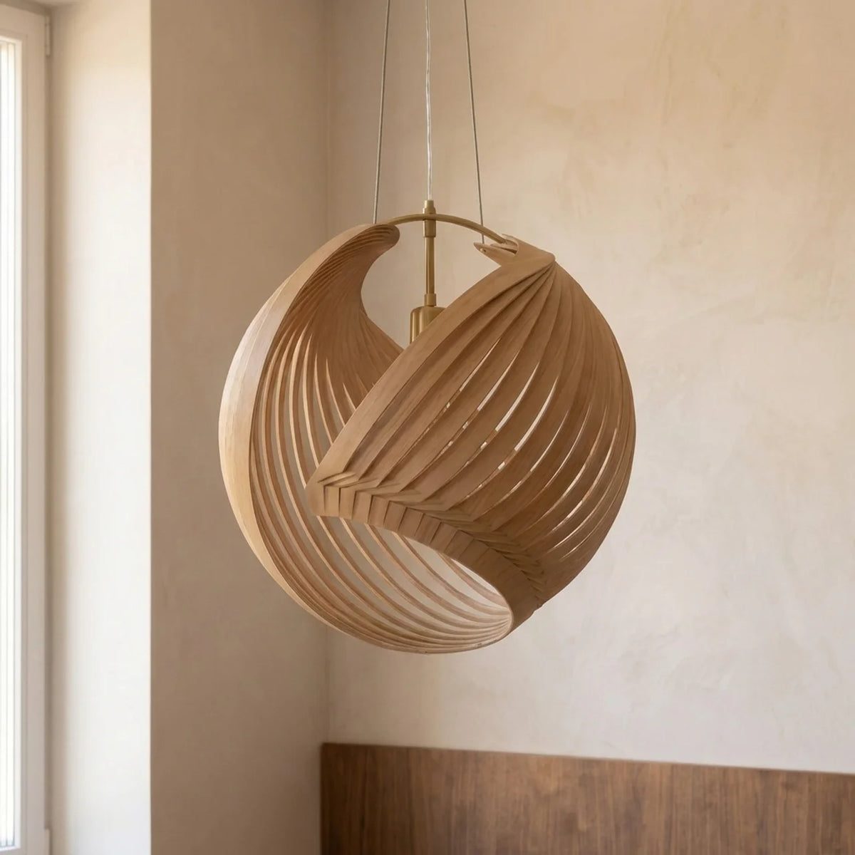 Ellipse, suspension LED ovale en bois clair, 40 à 80 cm