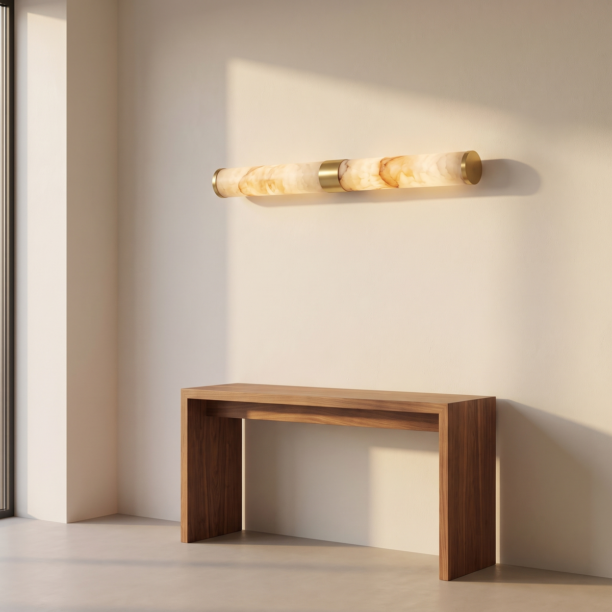 Linteau – barre d'albâtre sur collier de laiton au-dessus d'une console