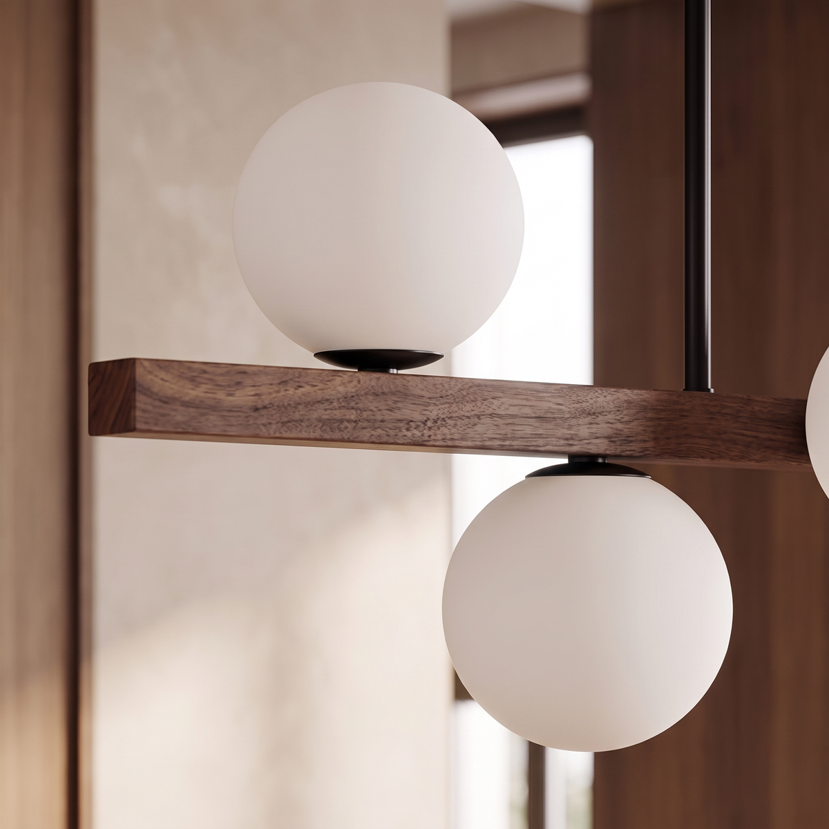 Trio de noyer – barre de noyer et globes opalins