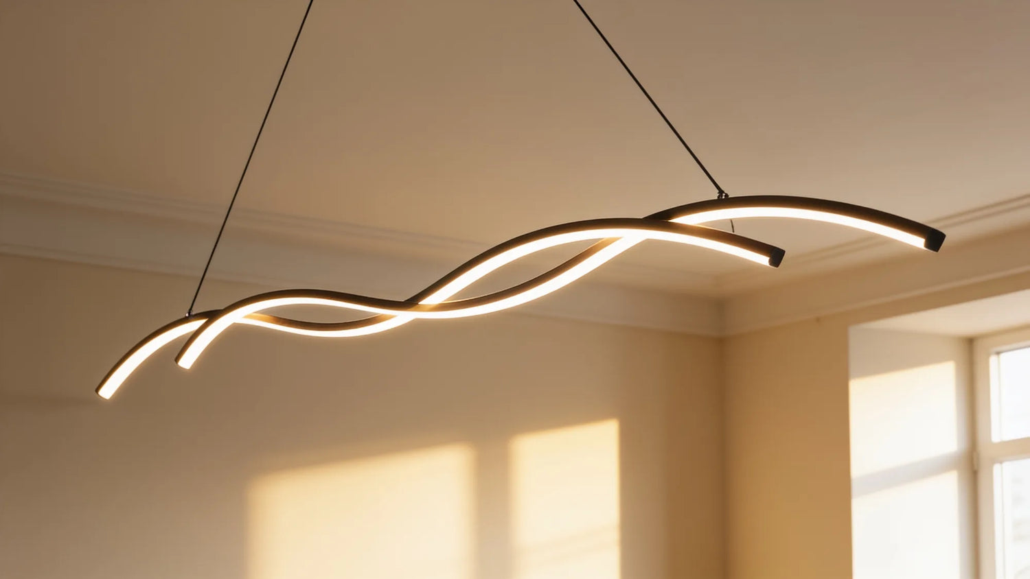 Suspension linéaire ondulée vue de dessous, ligne de lumière continue