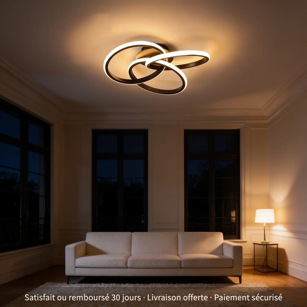 Orbite, plafonnier LED anneaux entrelacés, noir ou doré