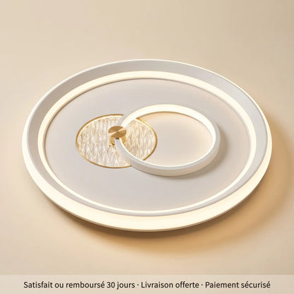 Zénith, plafonnier LED rond 50 cm, blanc et laiton, télécommande